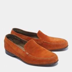 Pre Owned Hermes Orange Suede Keep Loafers Size 41