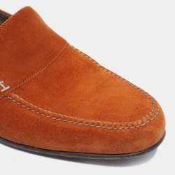 Pre Owned Hermes Orange Suede Keep Loafers Size 41
