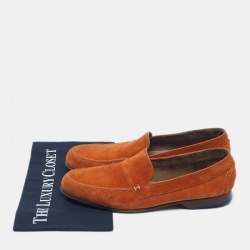 Pre Owned Hermes Orange Suede Keep Loafers Size 41