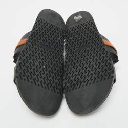 Pre Owned Hermes Black/Brown Leather Jackson Slide Sandals Size 41