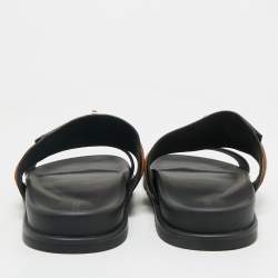 Pre Owned Hermes Black/Brown Leather Jackson Slide Sandals Size 41