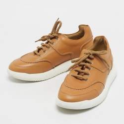Pre Owned Hermes Tan Leather Low Top Sneakers Size 41.5