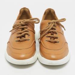 Pre Owned Hermes Tan Leather Low Top Sneakers Size 41.5