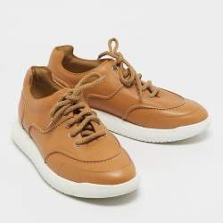 Pre Owned Hermes Tan Leather Low Top Sneakers Size 41.5