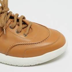 Pre Owned Hermes Tan Leather Low Top Sneakers Size 41.5