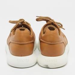 Pre Owned Hermes Tan Leather Low Top Sneakers Size 41.5