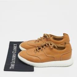 Pre Owned Hermes Tan Leather Low Top Sneakers Size 41.5