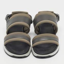 Pre Owned Hermes Grey/Brown Leather and Neoprene Flat Sandals Size 43