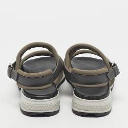 Pre Owned Hermes Grey/Brown Leather and Neoprene Flat Sandals Size 43