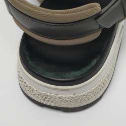 Pre Owned Hermes Grey/Brown Leather and Neoprene Flat Sandals Size 43