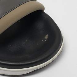 Pre Owned Hermes Grey/Brown Leather and Neoprene Flat Sandals Size 43