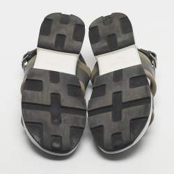 Pre Owned Hermes Grey/Brown Leather and Neoprene Flat Sandals Size 43