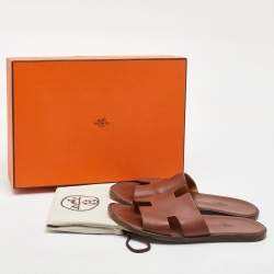 Pre Owned Hermes Brown Leather Izmir Flat Sandals Size 42