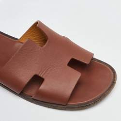 Pre Owned Hermes Brown Leather Izmir Flat Sandals Size 42