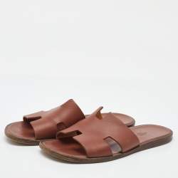 Pre Owned Hermes Brown Leather Izmir Flat Sandals Size 42