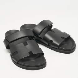 Pre Owned Hermès Black Leather Chypre Sandals Size 43