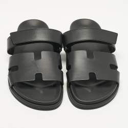 Pre Owned Hermès Black Leather Chypre Sandals Size 43