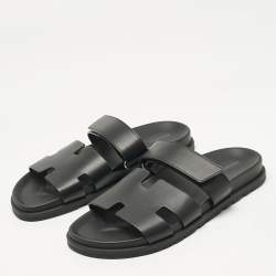 Pre Owned Hermès Black Leather Chypre Sandals Size 43