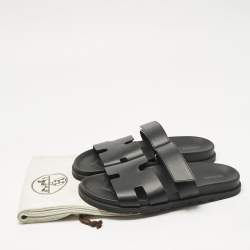 Pre Owned Hermès Black Leather Chypre Sandals Size 43
