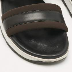 Pre Owned Hermes Black/Brown Leather and Neoprene Flat Sandals Size 43