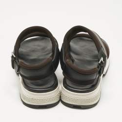 Pre Owned Hermes Black/Brown Leather and Neoprene Flat Sandals Size 43