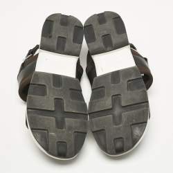 Pre Owned Hermes Black/Brown Leather and Neoprene Flat Sandals Size 43