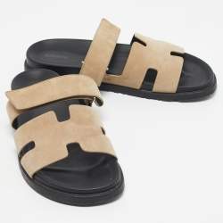 Pre Owned Hermes Beige Suede Chypre Sandals Size 44