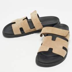 Pre Owned Hermes Beige Suede Chypre Sandals Size 44