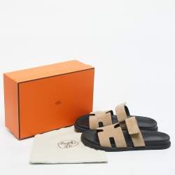 Pre Owned Hermes Beige Suede Chypre Sandals Size 44