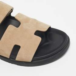 Pre Owned Hermes Beige Suede Chypre Sandals Size 44