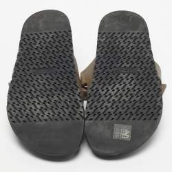 Pre Owned Hermès Dark Green Leather Chypre Slide Sandals Size 39