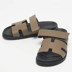 Pre Owned Hermès Dark Green Leather Chypre Slide Sandals Size 39