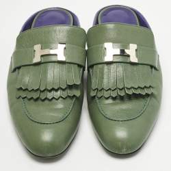 Pre Owned حذاء هيرمس ريفولي جلد أخضر مقاس 40