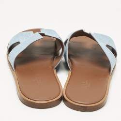 Pre Owned Hermes Blue Denim Izmir Flat Slide Sandals Size 45.5