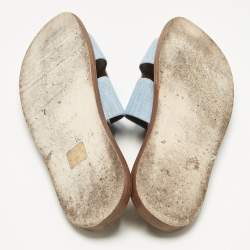 Pre Owned Hermes Blue Denim Izmir Flat Slide Sandals Size 45.5