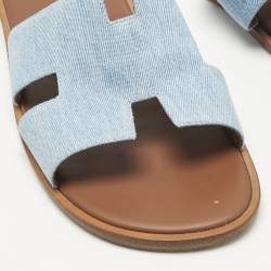 Pre Owned Hermes Blue Denim Izmir Flat Slide Sandals Size 45.5