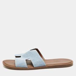 Pre Owned Hermes Blue Denim Izmir Flat Slide Sandals Size 45.5