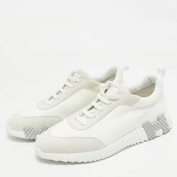 Pre Owned Hermes Grey Fabric and Suede Bouncing Lace Up Sneakers Size 42