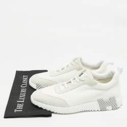 Pre Owned Hermes Grey Fabric and Suede Bouncing Lace Up Sneakers Size 42