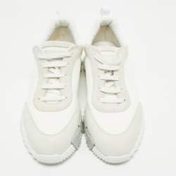 Pre Owned Hermes Grey Fabric and Suede Bouncing Lace Up Sneakers Size 42