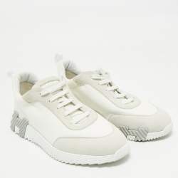 Pre Owned Hermes Grey Fabric and Suede Bouncing Lace Up Sneakers Size 42