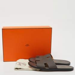 Pre Owned Hermés Ecorce Epsom Leather Izmir Flat Slides Size 43