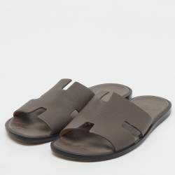 Pre Owned Hermés Ecorce Epsom Leather Izmir Flat Slides Size 43