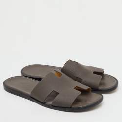 Pre Owned Hermés Ecorce Epsom Leather Izmir Flat Slides Size 43