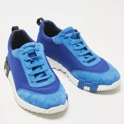 Pre Owned Hermes Blue Mesh and Suede Bouncing Sneakers Size 42