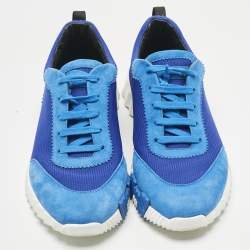 Pre Owned Hermes Blue Mesh and Suede Bouncing Sneakers Size 42
