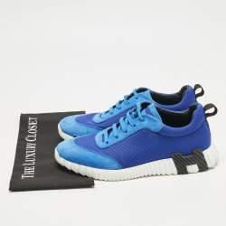 Pre Owned Hermes Blue Mesh and Suede Bouncing Sneakers Size 42