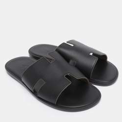 Pre Owned Hermés Black Leather Izmir Flat Slides Size 43
