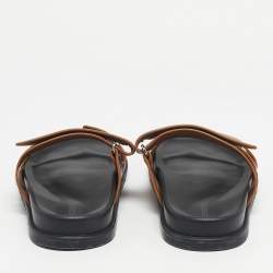 Pre Owned Hermes Brown Leather Chypre Flat Slide Size 42