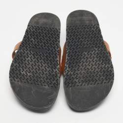 Pre Owned Hermes Brown Leather Chypre Flat Slide Size 42